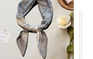 Vintage paisley linen cotton square scarf for women, elegant French style neckerchief.