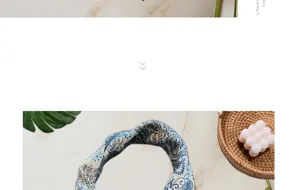 Retro blue paisley cotton linen square scarf, French literary style headband for women.