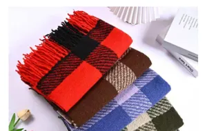 Winter thick plaid tassel scarf couple warm shawl imitation cashmere cozy fashion accessory soft
