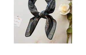 Vintage black paisley cotton linen bandana, chic retro head scarf for women fashion accessory.