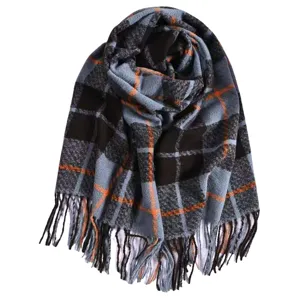 Cozy winter plaid cashmere-feel fringed scarf thick warm women fashion shawl wrap