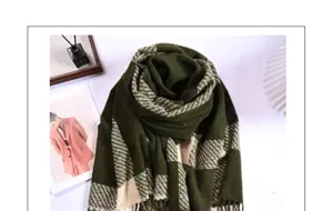 Autumn winter thick imitation cashmere plaid scarf with fringe stylish warm shawl accessory