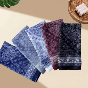 Women Vintage Paisley Print Square Scarf Lightweight Polyester Bandana French Literary Chic Neckerchief