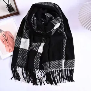 Autumn winter imitation cashmere couple scarf, classic plaid thick warm shawl, tassel design.