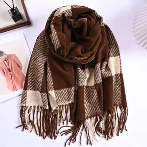 Autumn winter imitation cashmere plaid scarf with tassels, warm and cozy neckerchief shawl.