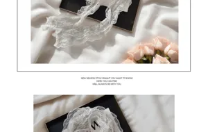 Delicate white lace ribbon scarf with pleated design, elegant fairy style neckerchief detail.