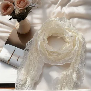 Elegant white lace scarf French romantic style floral decorative ribbon versatile accessory