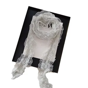 French romantic fairy style white lace ribbon sweet pleated long decorative waist scarf neckerchief