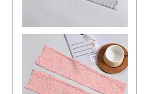 Detailed view of lace sun protection sleeves, elegant floral pattern, summer breathable arm cover.