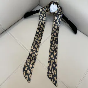 Spring black gold polka dot skinny silk scarf lightweight chic neckerchief for women