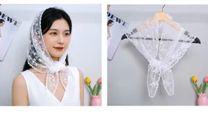 White lace triangular scarf for women, stylish floral headwear and hair band detail