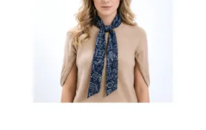Donna sottile sciarpa di seta stampa vintage nastro per collo elegante decorazione borsa accessorio