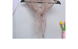 Pañuelo triangular de encaje transparente con delicado bordado floral, bufanda ligera de mujer.