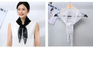Foulard triangulaire en dentelle française, élégante écharpe florale brodée, accessoire de mode chic.