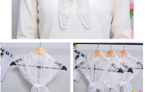 White floral lace triangle scarf Korean style decorative neckerchief collar accessory.