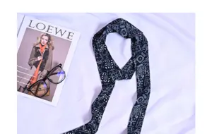 Primavera sciarpa di seta stretta e lunga stile coreano, elegante foulard stampato donna.
