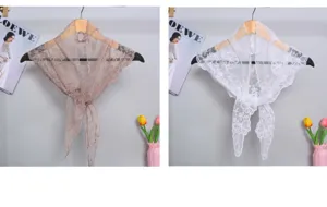 Women Spring Summer Lace Embroidered Triangle Scarf Vintage Floral Decorative Shawl