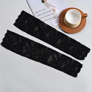 Women black lace sun protection arm sleeves summer breathable thin cooling arm covers