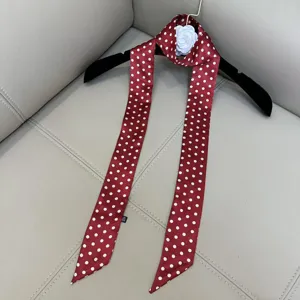 Red polka dot skinny twilly scarf elegant long narrow neckerchief stylish accessory for women