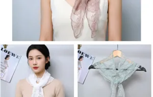 Foulard triangulaire en dentelle française, écharpe florale rétro, accessoire de mode élégant.