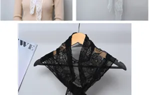 Foulard triangulaire en dentelle florale française, accessoire de cou élégant et chic.