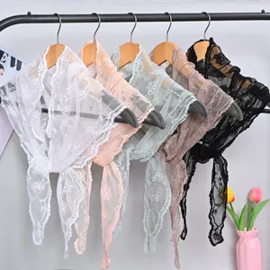 Pañuelo Triangular de Encaje Bordado de Moda para Mujer Ligero Calado Floral Tocador Elegante Pañuelo de Cuello Accesorios Diarios