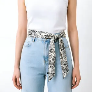 Elegante foulard di seta stretto da donna, versatile cintura a nastro stampata chic.
