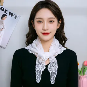 Women white lace embroidered triangle scarf vintage chic decorative neck kerchief spring new
