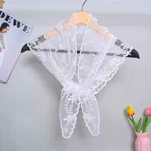 Spring summer new white lace triangular scarf women fashion floral embroidered neckerchief.