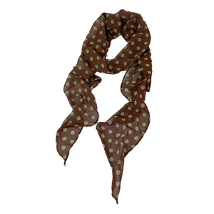 Foulard en soie à pois marron style français, élégant tour de cou rétro léger pour femme.