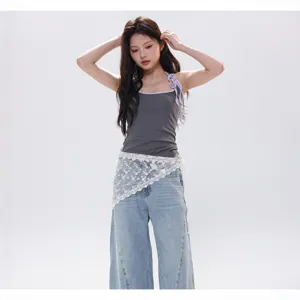 Style champetre foulard triangulaire dentelle florale blanche femme superposition bandeau taille