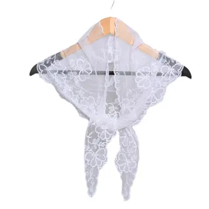 White lace floral embroidered triangle scarf, elegant vintage decorative shawl for women spring.