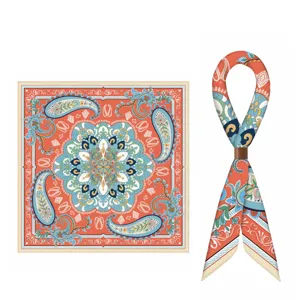 Vintage Paisley Bedruckt Quadratisches Tuch Für Damen Mode Pendeln Doppelseitig Totem Muster Handgerollte Kante Satin Hals Kopf Band Haarschal Tuch