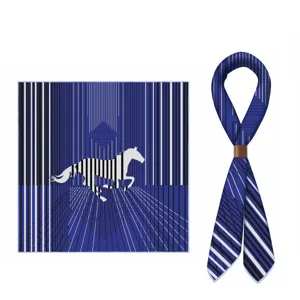 Modischer 70cm Seidenschal Quadratisch mit elegantem blauem Pferd Muster für Damen Herren