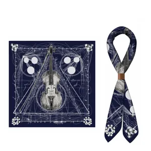 Luxus Samt Quadratisches Tuch 70cm mit elegante Violine Musik geometrischer Druck Handgerollt.
