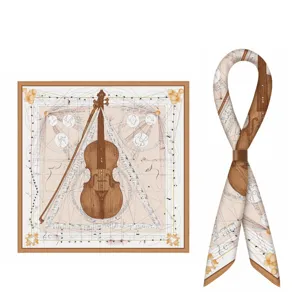 Luxus Violine Musik Motiv Seidenquadrat Schal 70cm elegante Retro Mode Halstuch fuer Fruehling.