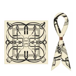 Seidenquadrat Tuch und Twilly Set, klassisches Reitergürtel Motiv, elegantes Halstuch.