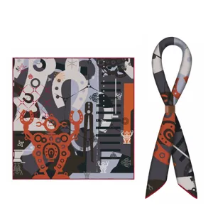 Luxuriöses 70cm Seiden Samt Quadrat Tuch mit einzigartigem Roboter Print für Damen Herren.