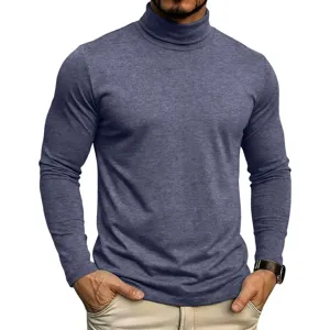 Herren Casual Rollkragen Langarm T-Shirt Winter Einfarbig Schmale Passform Basic Pullover Top