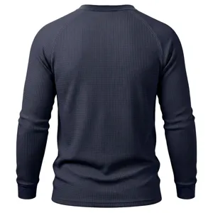 Mens waffle long sleeve henley shirt casual basic solid thermal top premium back view