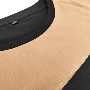 Primo piano dettaglio t shirt manica lunga blocco colore uomo top girocollo casual.