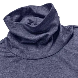 Detailansicht Herren Rollkragen Langarm T-Shirt Winter Herbst dunkelblaues Basic Oberteil