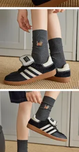 Womens ribbed cotton crew socks featuring cute dog embroidery, ideal for autumn winter daily wear.