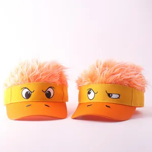 Funny expression colorful simulation wig duck tongue baseball cap detail showcasing fluffy hair.
