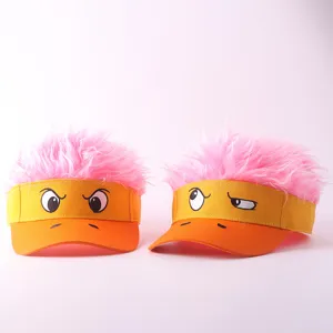 Funny pink wig duck bill sun visor cap with embroidered expression, creative novelty baseball hat.
