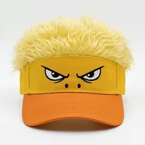 Funny novelty yellow wig sun visor hat with cute angry duck face design for summer outdoor.