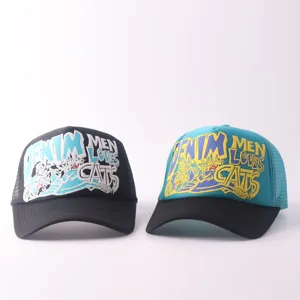 Breathable trucker baseball cap with stylish letter embroidery for outdoor sun protection.
