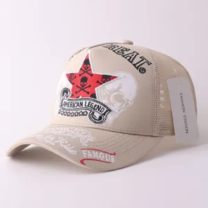 Casquette de baseball respirante en mesh pour hommes et femmes avec broderie de crâne vintage.
