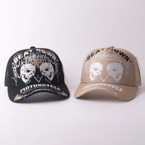 Casquette de baseball homme filet respirant broderie crâne moto streetwear mode