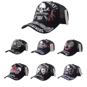 Hommes Femmes Unisexe Casual Casquette de Baseball en Maille Punk Imprimé Crâne Protection Solaire Chapeau Trucker Respirant Ajustable Streetwear